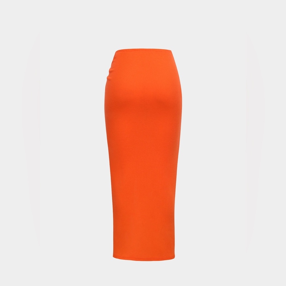 Elegant ribbed Orange Women's Skirt with slit 2XL Ma2 - Picture 2 of 4